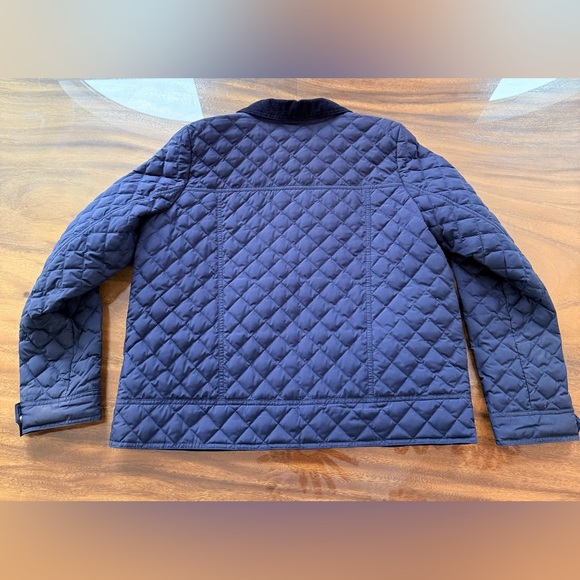 J. Crew Quilted Barn Jacket: Navy Blue, corduroy collar, gold-tone hardware - Picture 3 of 6